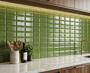 Wandtegel Metro 3D La Cueva Porto Groen Glans 7,5x15, Nieuw, Minder dan 20 cm, 10 m² of meer, Wandtegels