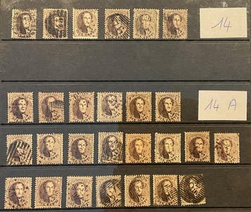 België 1863 - Leopold I : Studielot getande médaillons :, Postzegels en Munten, Gestempeld