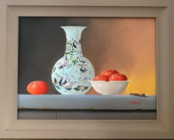 Ben Oude Breuil (1949) - Stilleven met Chinese vaas met, Antiquités & Art