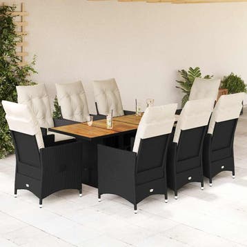 vidaXL 9-delige Tuinset poly rattan zwart, Verzenden, Nieuw, Tuinset
