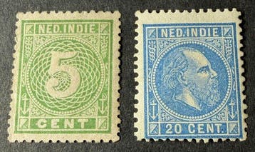 Pays-Bas 1870/1884 - 20 cts Willem III et 5 cts