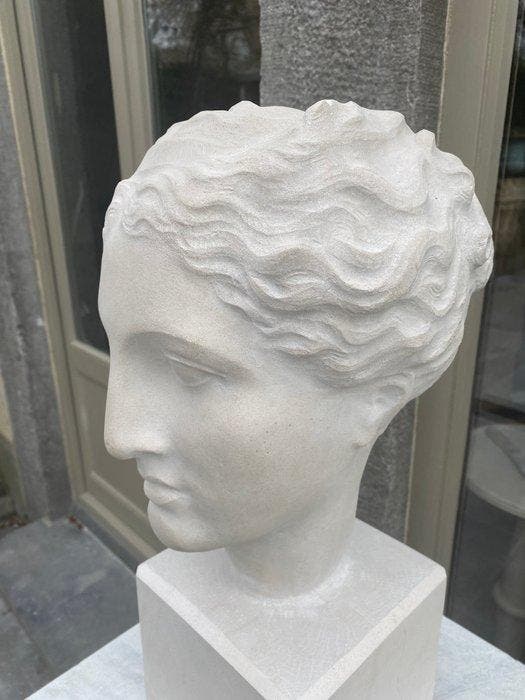 Beeld, Hoofd van de godin Hygieia - 46 cm - Steen, Antiek en Kunst, Antiek | Keramiek en Aardewerk