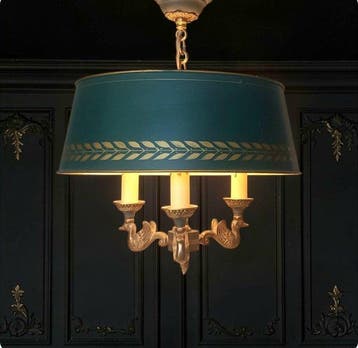 Lucien Gau - Lustre - Style Empire - Cygnes - Bronze patiné