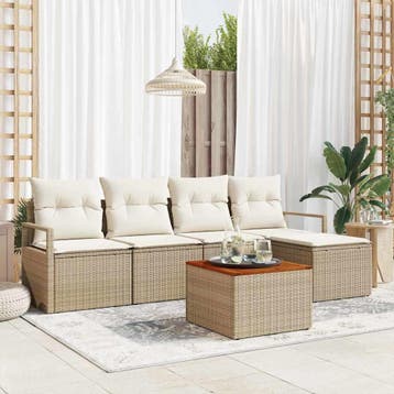 vidaXL Tuinbank Set 6 st Beige poly rattan, Tuin en Terras, Verzenden, Nieuw