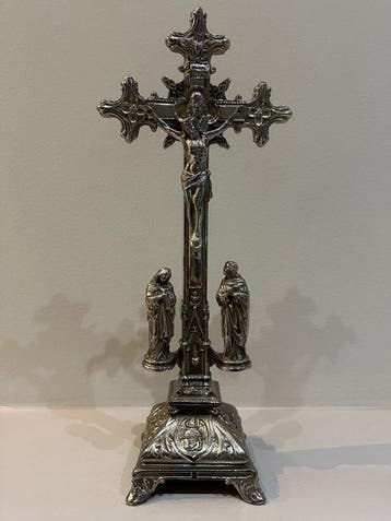 Barok Crucifix - Zilverkleurig metaal - 1930-1940 - 45 cm