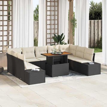 vidaXL Tuinbank Set 10 st Zwart Poly rattan, Verzenden, Nieuw