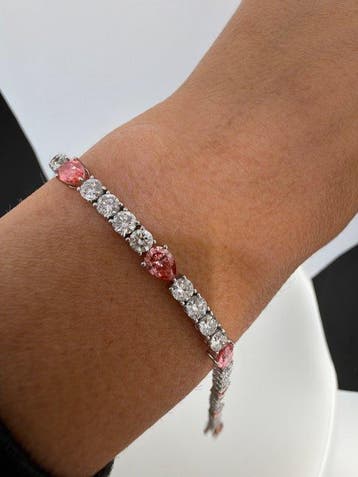 Armband - 14 karaat Witgoud - 8.09ct. tw. Roze Diamant