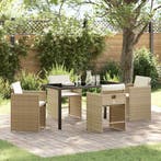 vidaXL Tuin Eettafel Set met kussen 5 pcs Beige poly rattan, Verzenden, Nieuw