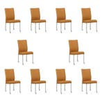 Set van 10 Leren eetkamerstoelen Comfort met wieltjes -, Ophalen of Verzenden, Nieuw, Leer, Eén