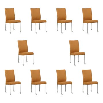 Set van 10 Leren eetkamerstoelen Comfort met wieltjes -, Huis en Inrichting, Stoelen, Ophalen of Verzenden, Nieuw, Leer, Eén