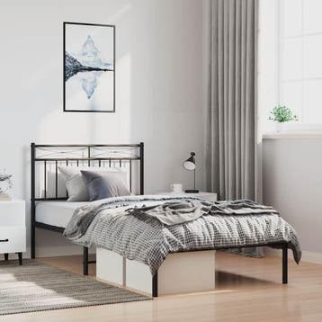 vidaXL Bedframe met hoofdbord metaal zwart 100x200 cm, Verzenden