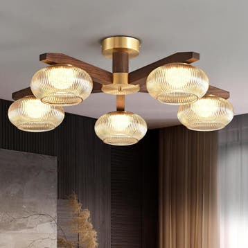 Plafondlamp Walnoot 5x LED | Retour Deal | 76% korting, Verzenden