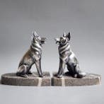 H.Bal - Serre-livres (2) - Berger allemand - Marbre, Métal