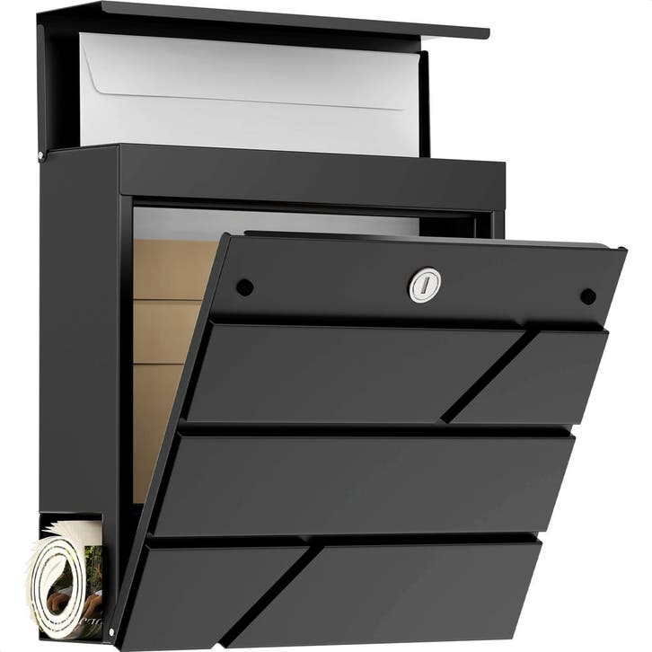 Avalo Brievenbus RVS Zwart met Krantenvak en Slot - Incl., Jardin & Terrasse, Boîtes aux lettres, Envoi