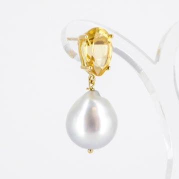 Oorbellen - 18 karaat Geel goud Parel - Citrien - South Sea, Nieuw