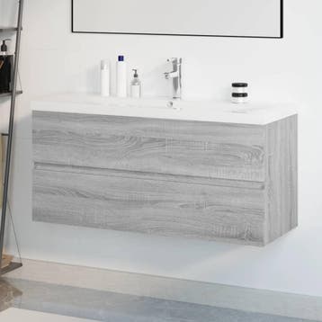 vidaXL Wastafelkast met ingebouwde wasbak bewerkt hout grijs, Verzenden