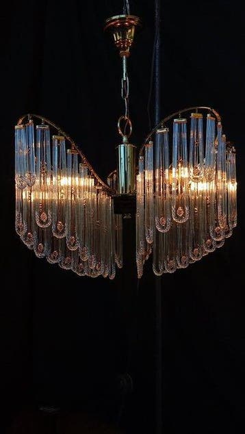 Plafondlamp - Messing, Kristal - Gevormd glas Murano, Antiek en Kunst