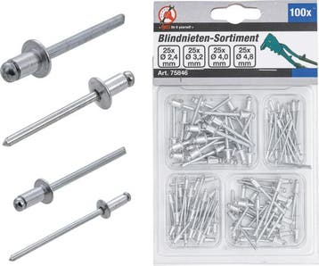 Popnagel assortiment diameter 2,4 - 4,8 mm 100-dlg, Verzenden, Nieuw