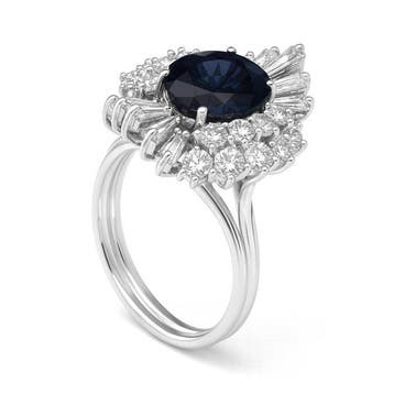 Ring - 18 karaat Witgoud - 5.60ct. tw. Saffier - Diamant -