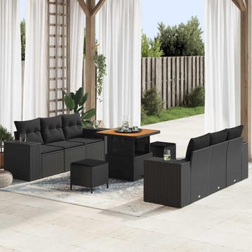 vidaXL Tuinbank Set Zwart Poly Riet, Verzenden, Nieuw