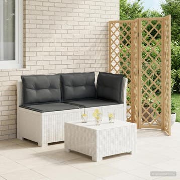 vidaXL Twee-zits Tuin Sofa met Kussens Rieten Look PP Wit, Verzenden, Nieuw