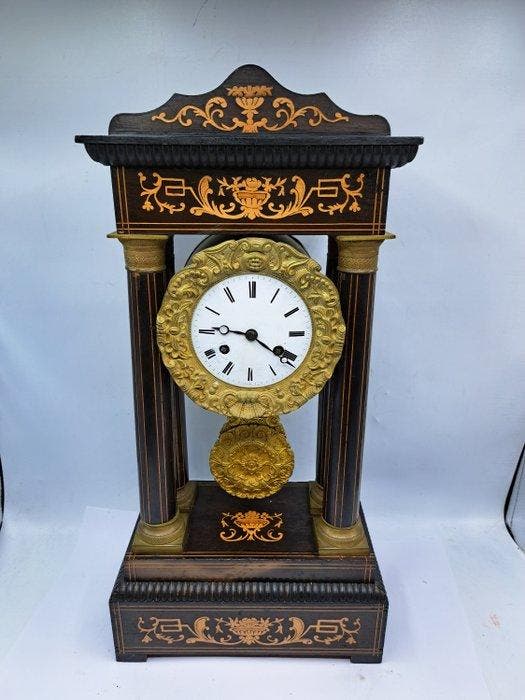Portico klok Napoleon III Hout, Messing, Verguld - 1850-1900, Antiek en Kunst, Antiek | Klokken