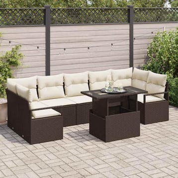 vidaXL Tuinbank Set 8 st Bruin Poly rattan, Verzenden, Nieuw