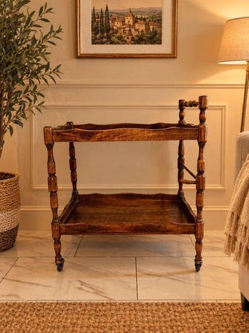 Serveerwagen - Massief houten serveertrolley met wielen -