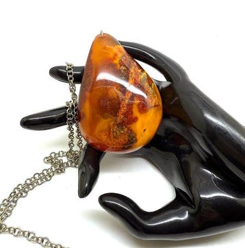 Oud natuurlijk patroon Baltisch barnsteen hanger & ketting -