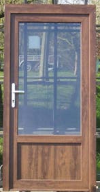 pvc buitendeur , achterdeur , deur 99 x 197 creme / eik, Ophalen of Verzenden, Buitendeur