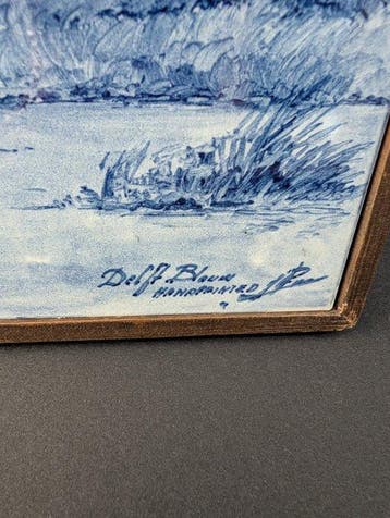 Tegel - Tegeltableau delftsblauw Kerk aan rivieroevers met