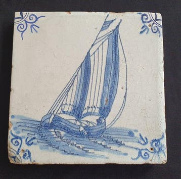 Tegel - 1600-1650 - Delftsblauwe tegels, Antiek en Kunst