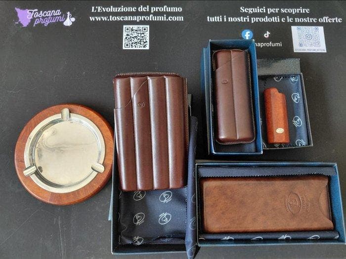 Zonder minimumprijs - Sigarendoos - .925 zilver, leer -, Verzamelen, Rookartikelen, Aanstekers en Luciferdoosjes