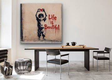 EMIR BERCUTTE - STREET ART LIFE IS BEAUTIFUL - Toile L -, Antiek en Kunst, Kunst | Schilderijen | Modern