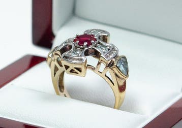Zonder minimumprijs - Ring - 925 zilver - 0,90 ct robijn -