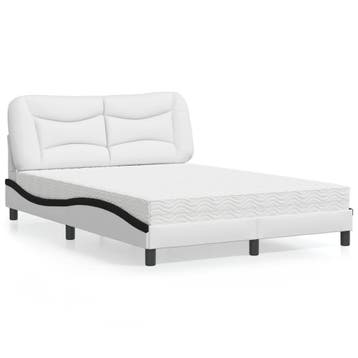 vidaXL Bed met matras Hvar kunstleer wit en zwart 140x200, Verzenden