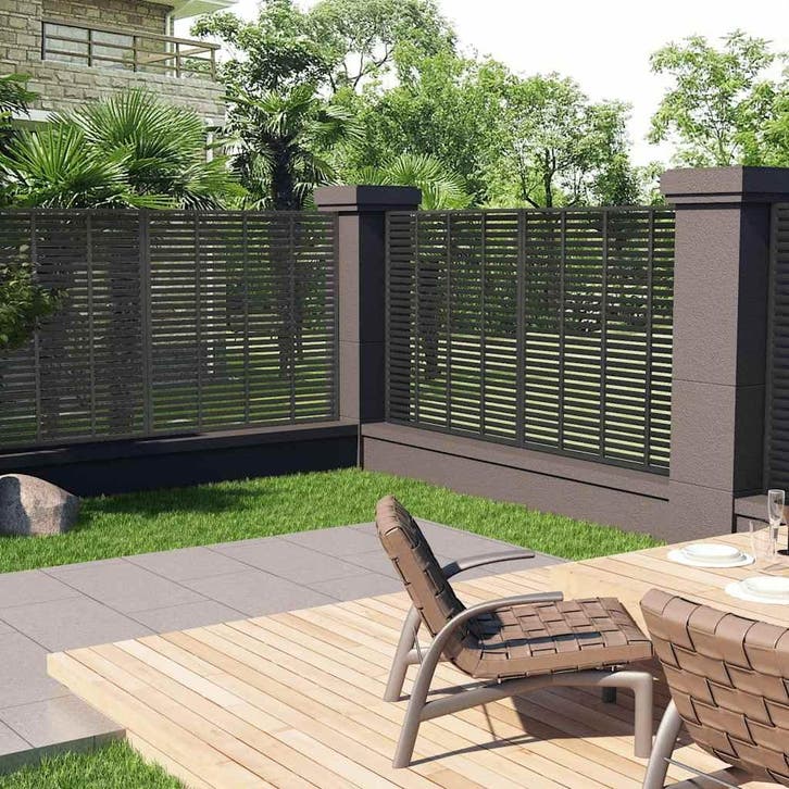 vidaXL Lamellenhek 180x180 cm HKC donkergrijs, Jardin & Terrasse, Clôtures de jardin, Envoi