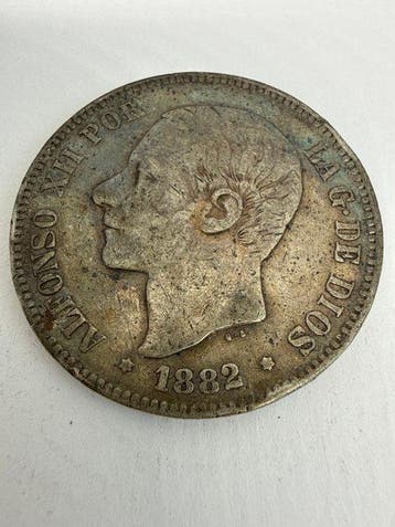 Spanje. Alfonso XII. 5 Pesetas 1882 (Zonder minimumprijs)