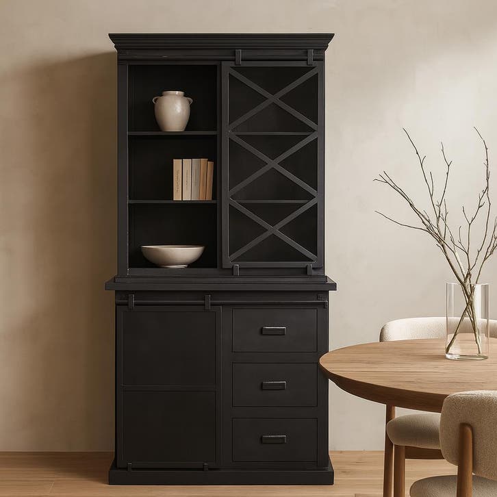 Buffetkast Mangohout Milan 100 X Zwart, Huis en Inrichting, Kasten | Buffetkasten, Nieuw, Overige houtsoorten, Verzenden