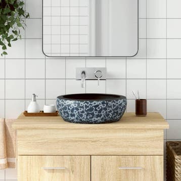 vidaXL Opzetwasbak rond 41x14 cm keramiek zwart en blauw, Doe-het-zelf en Bouw, Sanitair, Verzenden, Nieuw