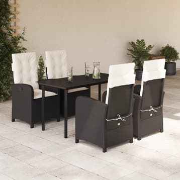vidaXL 5-delige Tuinset met kussens poly rattan zwart, Verzenden, Nieuw, Tuinset