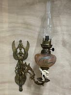 Lampe à huile - Verre, Cuivre, Antiek en Kunst