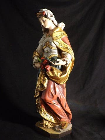 Figuur - Large Alpine Sacral Wood Carving – Saint / Madonna, Antiek en Kunst