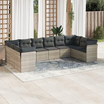 vidaXL 10-delige Loungeset met kussens poly rattan, Verzenden, Loungeset