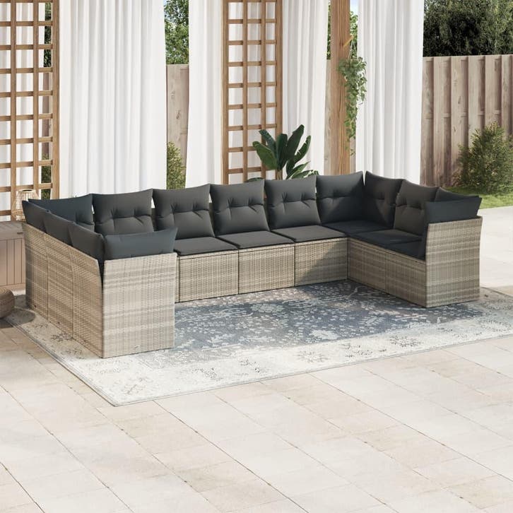vidaXL 10-delige Loungeset met kussens poly rattan, Jardin & Terrasse, Ensembles de jardin, Envoi