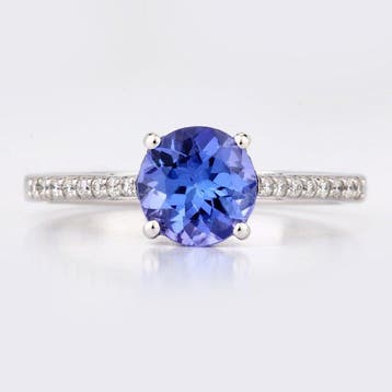 Ring - 14 karaat Witgoud - 0.93ct. tw. Tanzaniet - Diamant -, Nieuw
