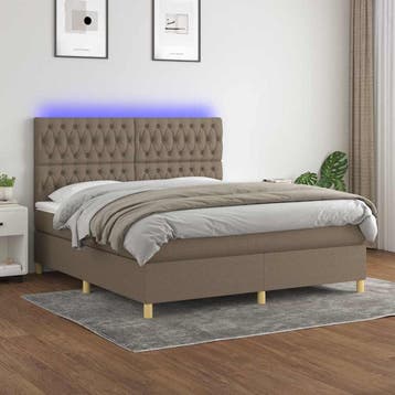 vidaXL Boxspring met matras en LED stof taupe 160x200 cm, Verzenden