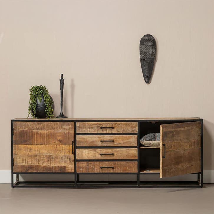 Dressoir Mangohout Lowen 210 cm, Huis en Inrichting, Kasten | Dressoirs, Nieuw, Overige houtsoorten, Verzenden