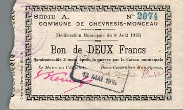 France Komitat 02270 – Chevresis-monceau – 2 Francs Guts, Verzenden
