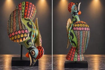 Grote Bozo-marionette Coq in polychrome hout – Kunst van
